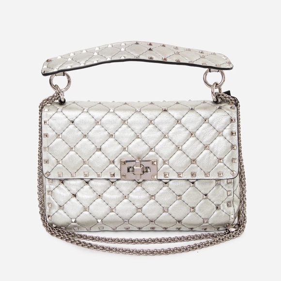 Valentino Handbags - Valentino Garavani Metallic Nappa Medium Rockstud Spike Shoulder Bag Silver